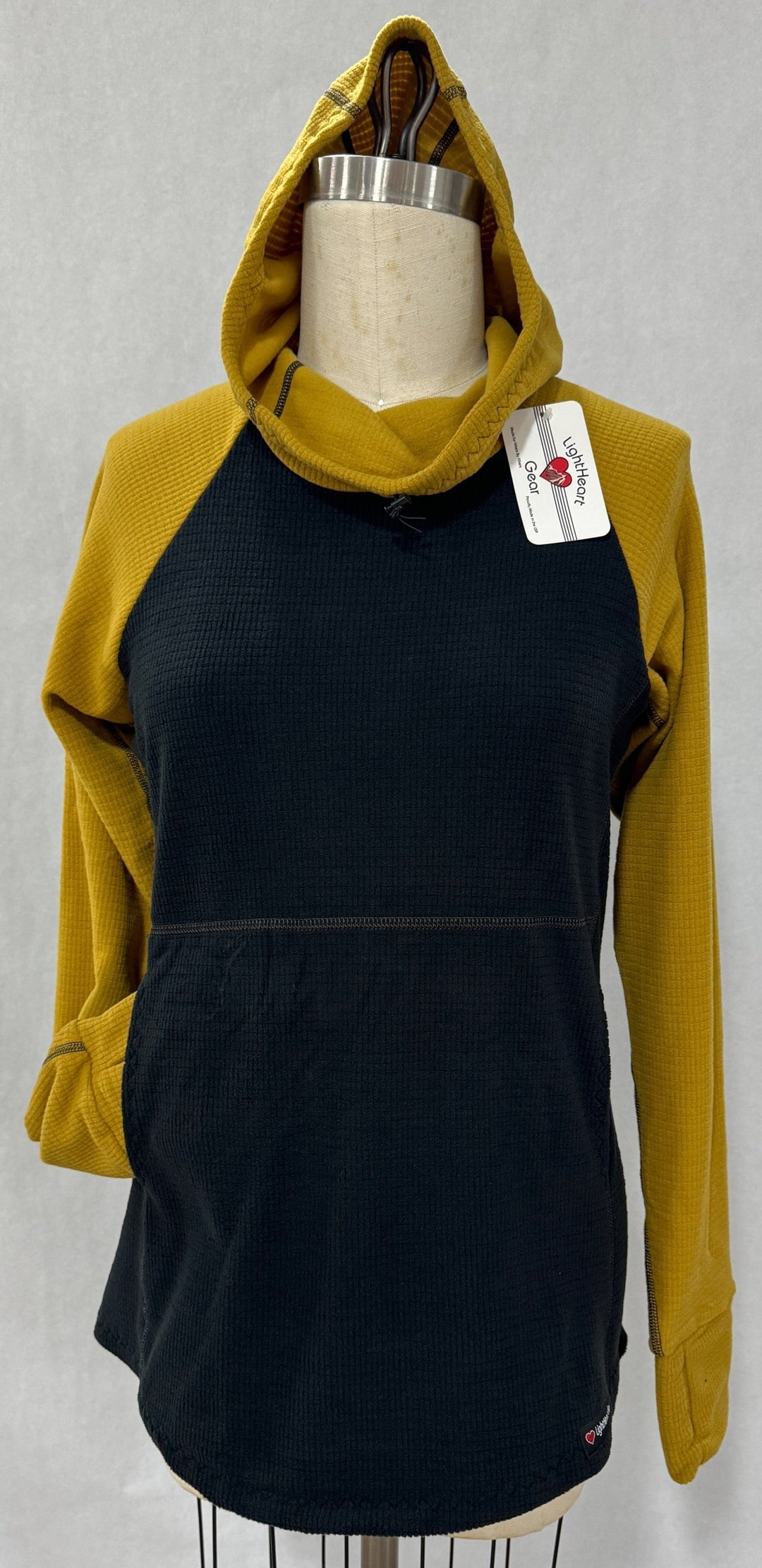 Women's Fleece Hoodie -  Black w/ Mustard sleeves & hood