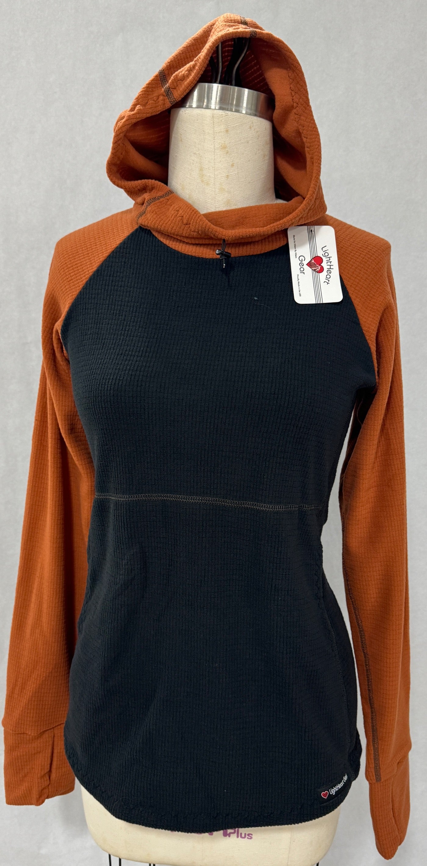 Women's Fleece Hoodie Black w/ Terracotta sleeves & hood LightHeart