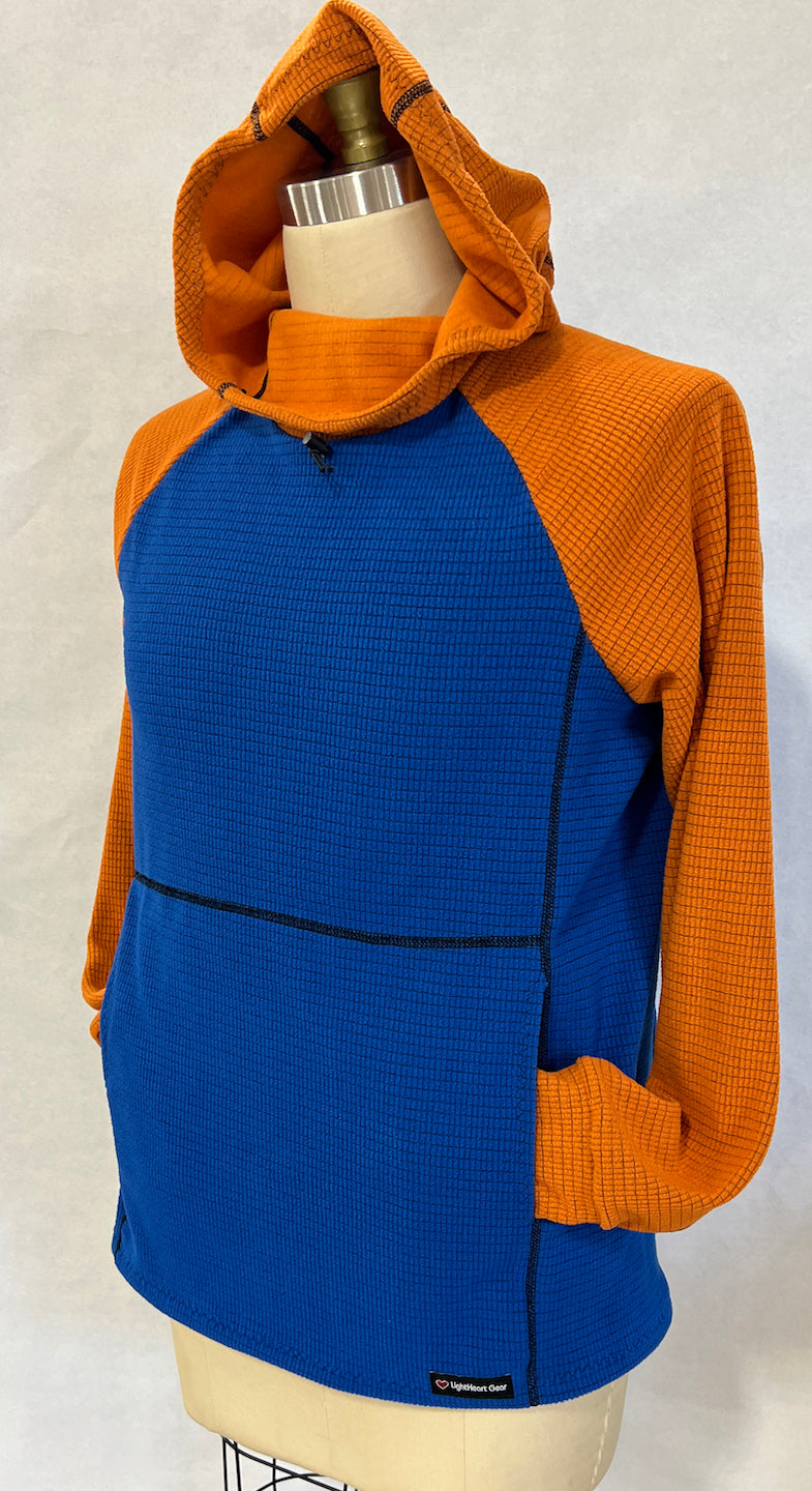 Women's Fleece Hoodie -  Blue w/ Orange sleeves & hood