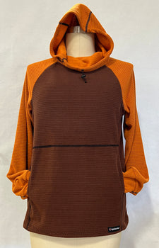 Women's Fleece Hoodie -  Brown w/ Orange sleeves & hood