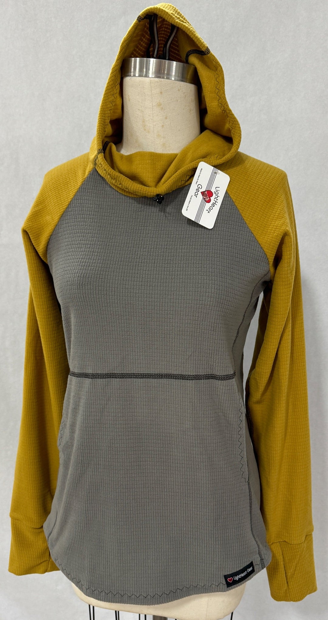 Women's Fleece Hoodie -  Gray w/ Mustard sleeves and hood