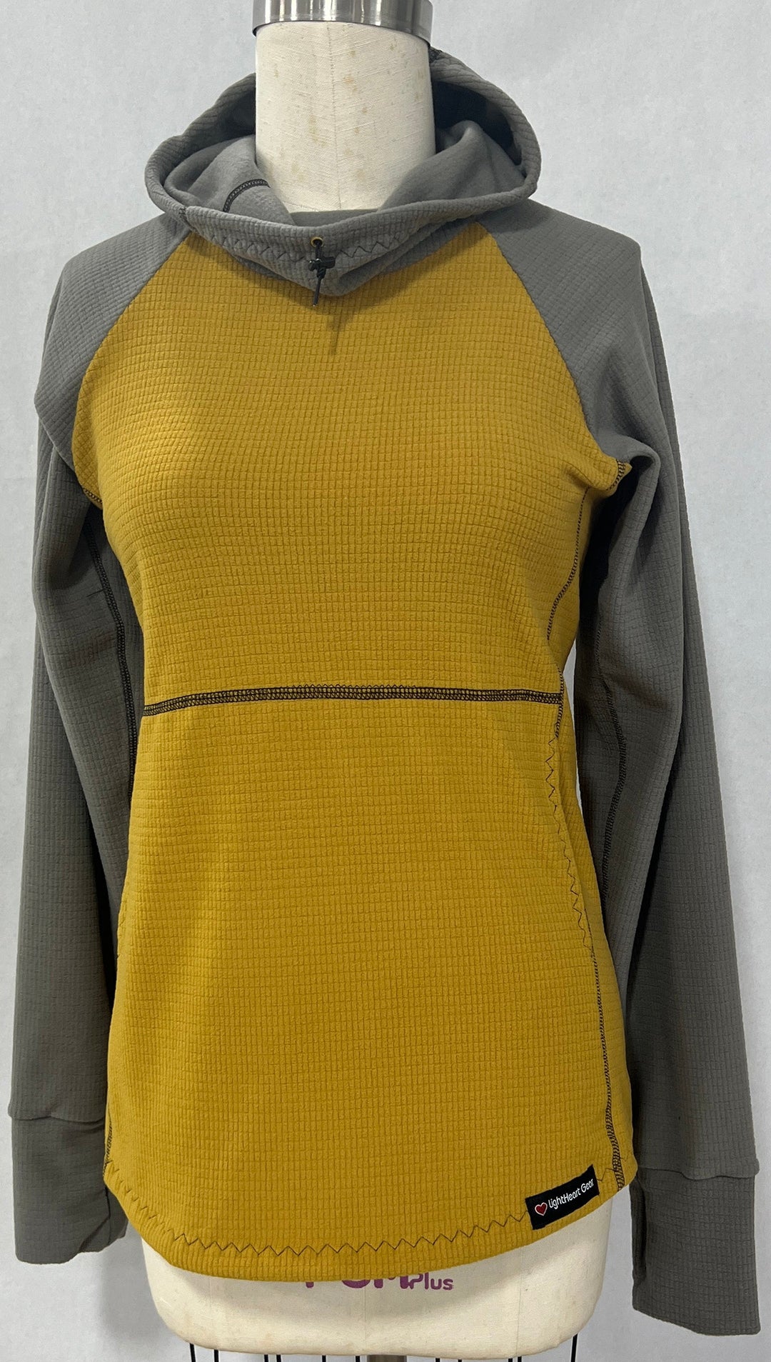 Women's Fleece Hoodie -  Mustard w/ Gray sleeves & hood
