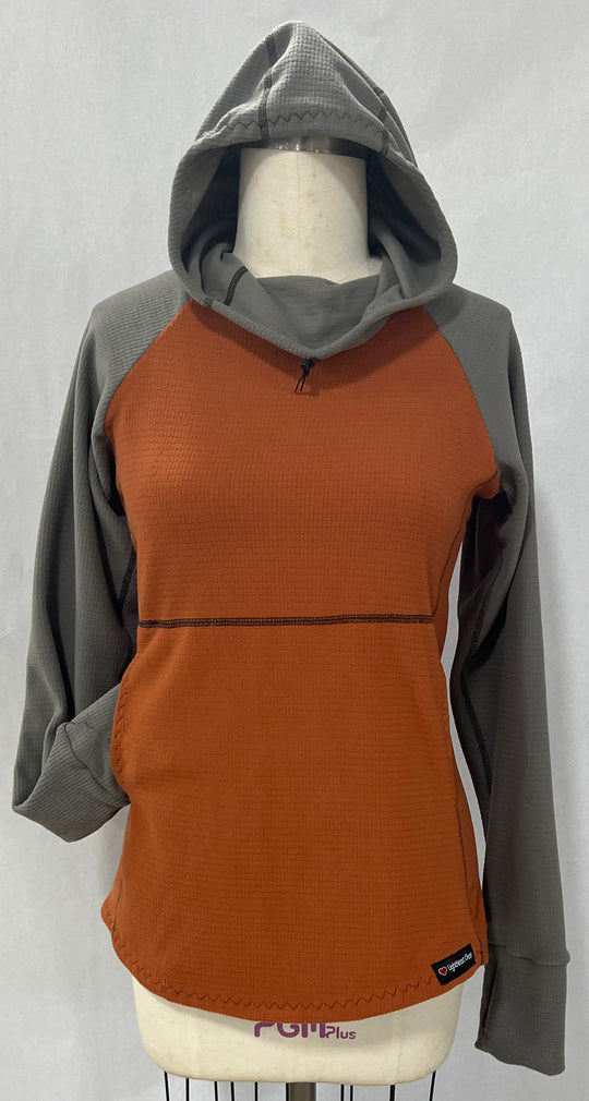 Women's Fleece Hoodie -  Terracotta w/ Gray sleeves & hood