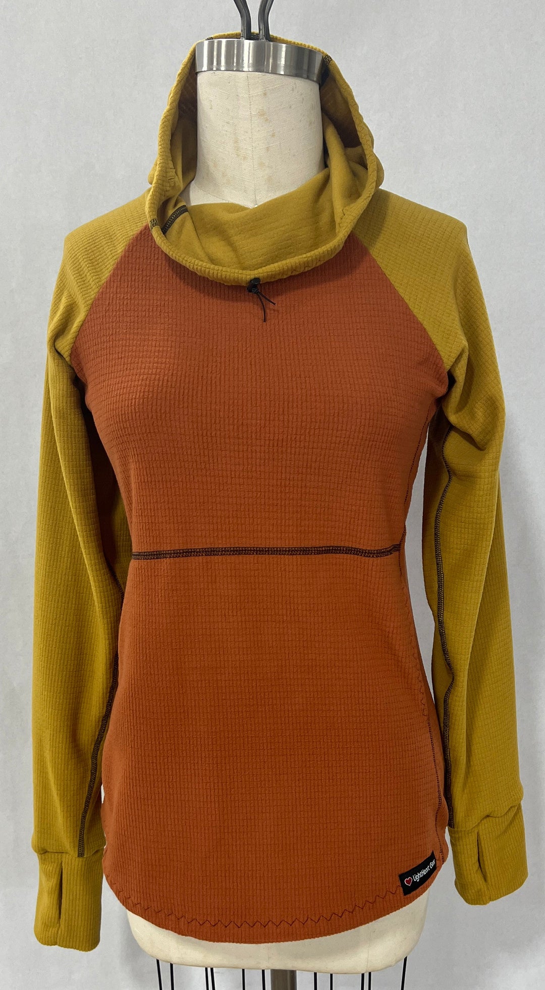 Women's Fleece Hoodie -  Terracotta w/ Mustard sleeves & hood