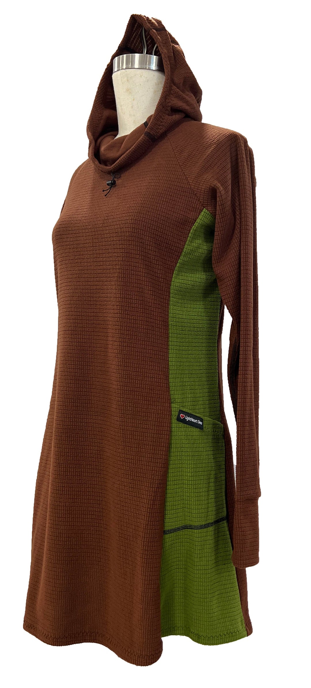Fleece dress - Brown & Green sides