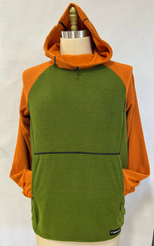 Women's Fleece Hoodie -  Green w/ Orange sleeves & hood