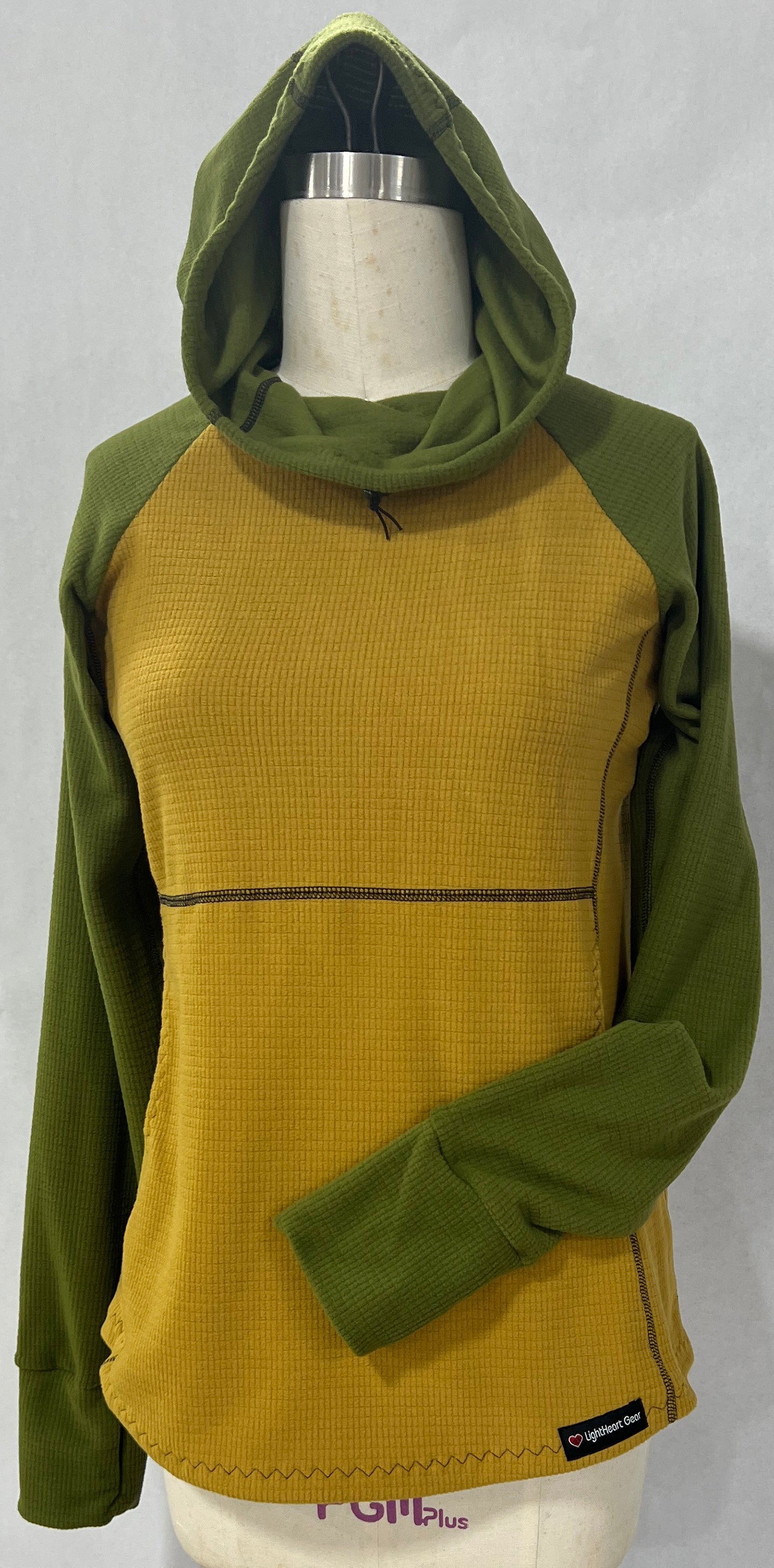 Women s Fleece Hoodie Mustard w Olive sleeves hood LightHeart Gear